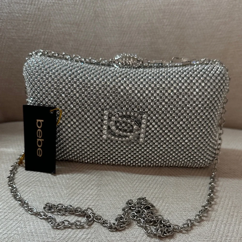 Bebe Sparkling Silver Clutch and Shoulder evening bag